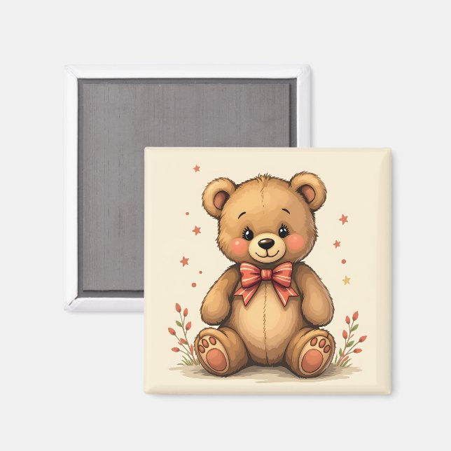 Imã Urso marrom pequeno e fofo com gravata (Front/Back)