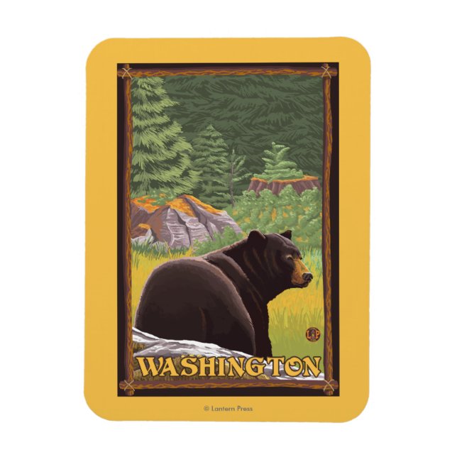 Ímã Urso Negro na Floresta - Washington (Vertical)