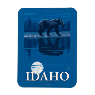 Ímã Urso no poster de viagens de MoonlightIdahoVintage