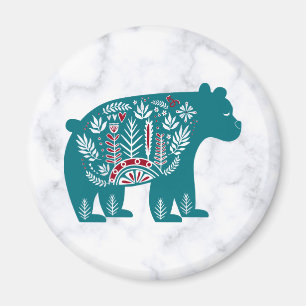 Imã Urso Nórdico Azul Escandinavo Vintage em Marble
