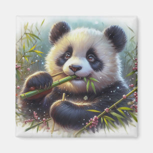 Imã Urso Panda Adorável Comendo Bambu
