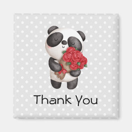 Imã Urso Panda Bonito com Rose Bouquet Obrigado