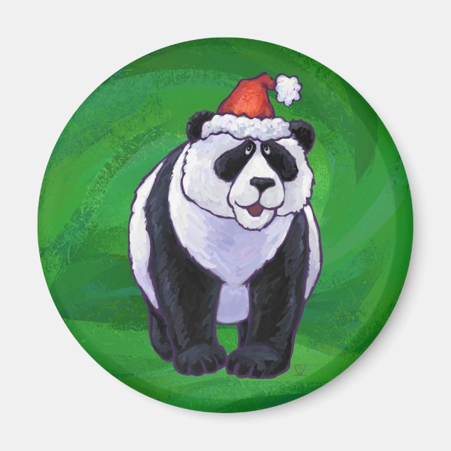 Imã Urso Panda com Chapéu de Natal em Verde (Frente)