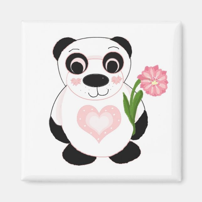Imã Urso Panda com Flores (Frente)