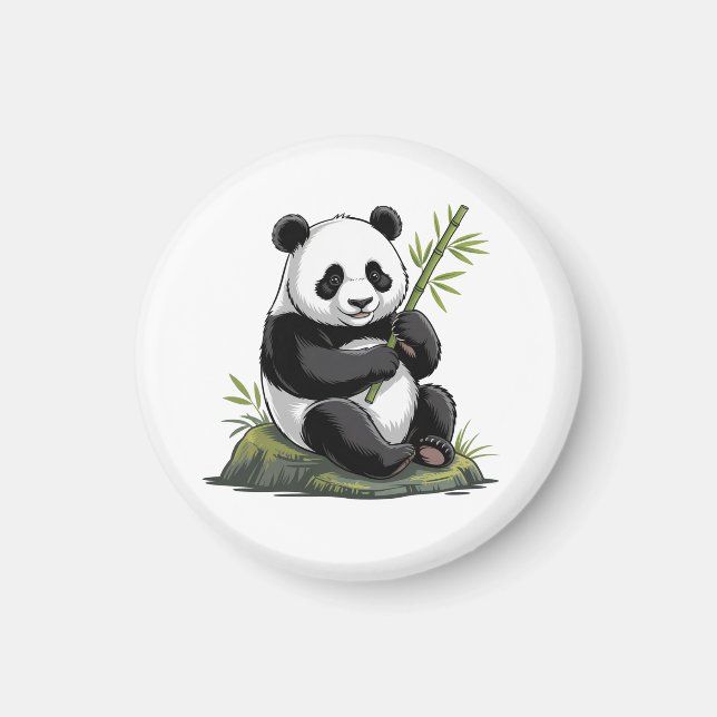 Imã Urso Panda Fofo da Moda Com Bambu Verde (Frente)
