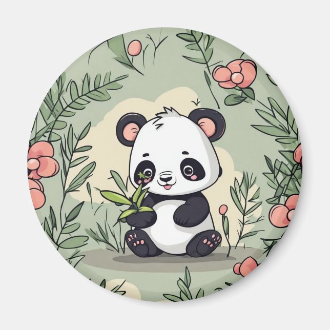 Imã Urso panda Whimsy com flores (Frente)
