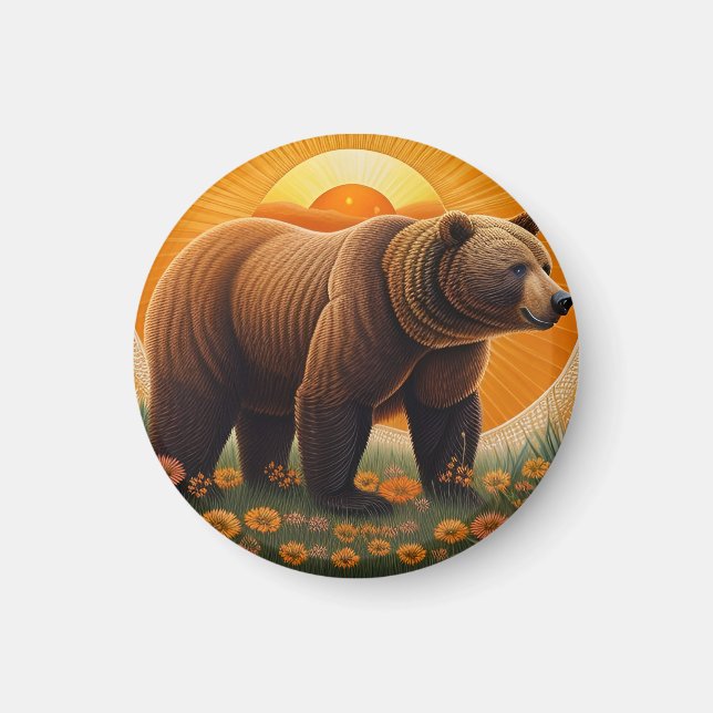 Imã Urso Pardo Majestoso em Pé em um Campo (Frente)