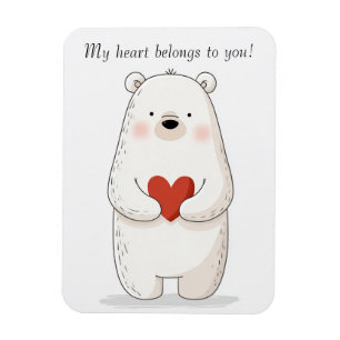 Ímã Urso Polar Bonito Abraçando Coração Vermelho - Amo