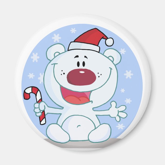 Imã Urso Polar Com Canavieira De Candy No Natal (Frente)