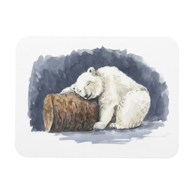 Ímã Urso polar dormindo, arte aquarela (Horizontal)