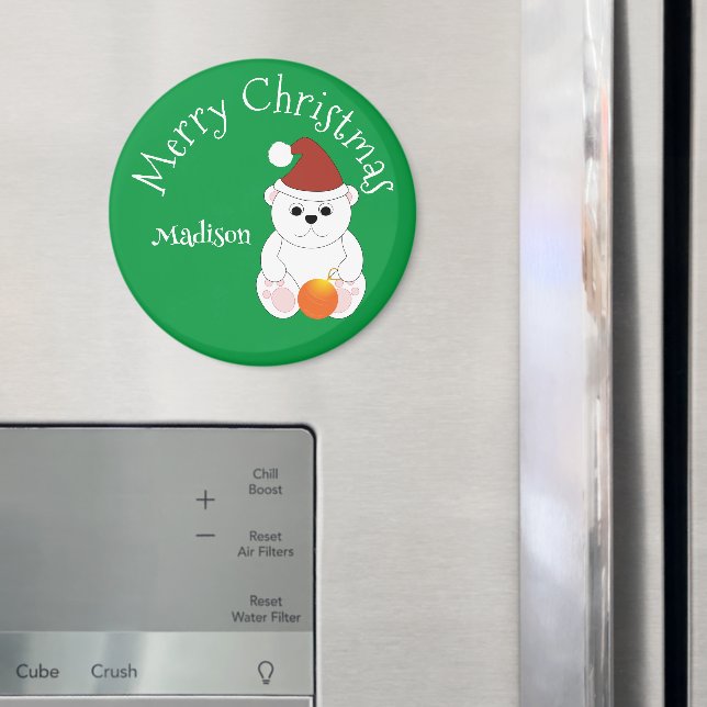 Imã Urso polar Feliz Natal Verde Nome personalizado (In Situ (Fridge))