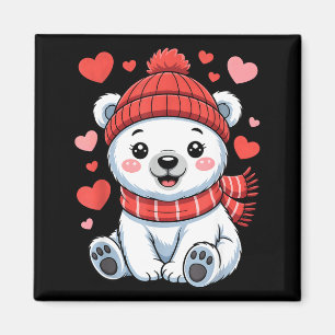 Imã Urso Polar Kawaii de Coração de Dia dos Namorados