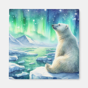 Imã Urso Polar Olhando as Estrelas de Forma Realista Í