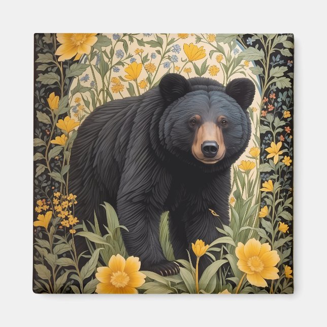 Imã Urso Preto E Flores Amarelas (Frente)