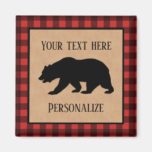 Imã Urso Preto Em Xadrez Vermelho E Preto Personalizad