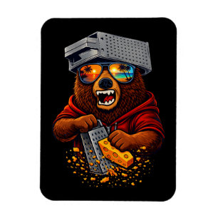 Ímã Urso Retro Com Chapéu Espeto de Queijo e Óculos de