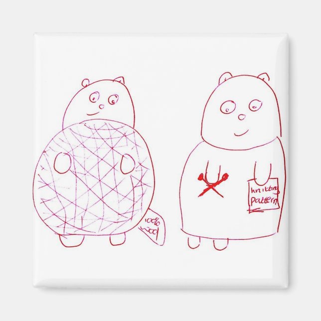 Imã Urso tricista e Cubo com Bola de Lã (Frente)