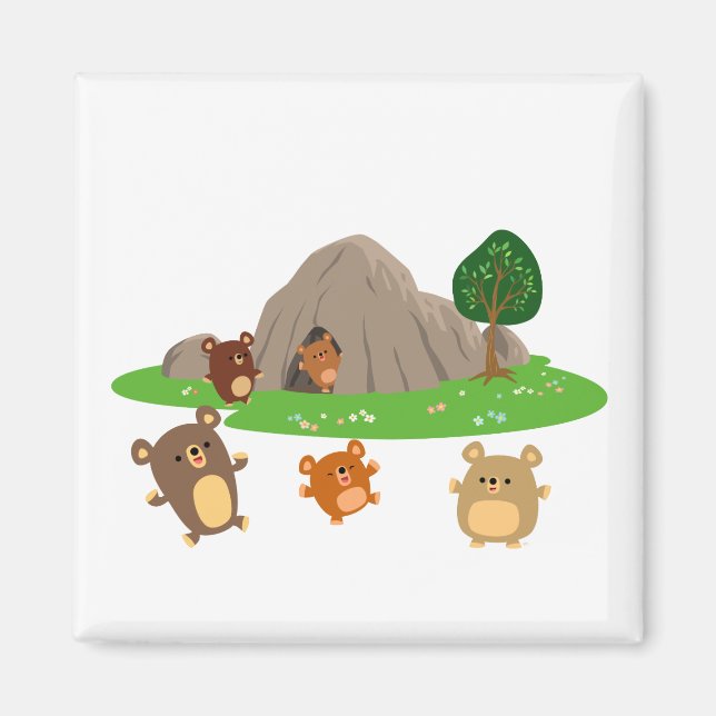 Imã Ursos bonitos de desenho em um ímã de caverna (Frente)