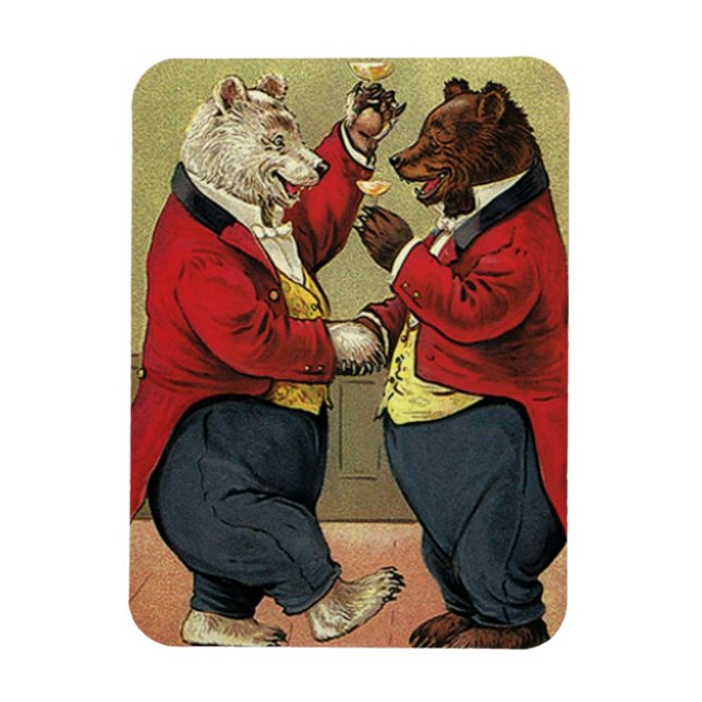 Ímã Ursos Felizes Vitorianos Antigos, Alegres, Dançant (Vertical)