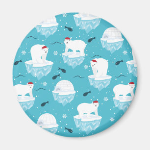 Imã Ursos Polares Bonitos em Santa Hats, Padrão de Nat