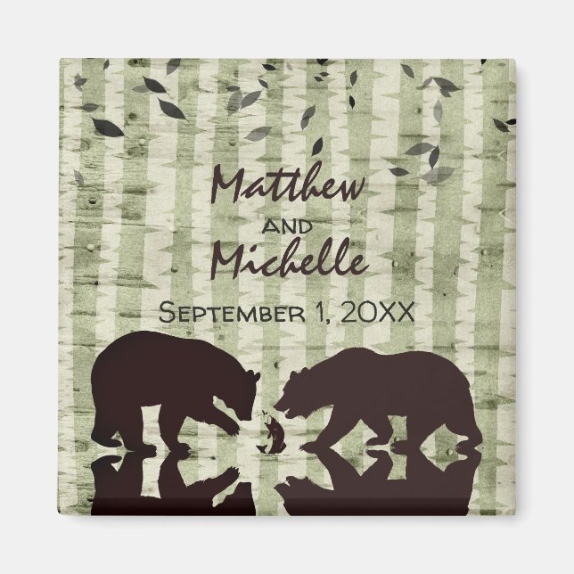 Imã Ursos Russos De Madeira A Pescar, Casamento De Árv (Frente)