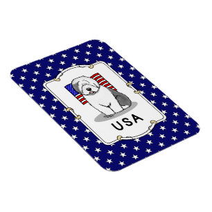 Ímã US American Flag Old English Sheepdog (Cinza 1)