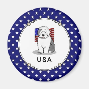 Imã US American Flag Old English Sheepdog (Cinza 1)