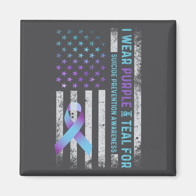 Imã Us Flag I Wear Purple And Teal Suicide Prevention  (Frente)