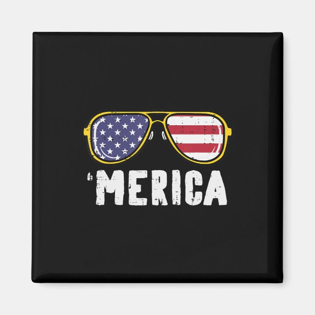 Imã US Flag Sunglass Merica Memorial Day Men W (Frente)