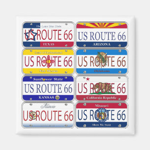 Imã US ROUTE 66 Todos os 8 Estados Vanity Plates
