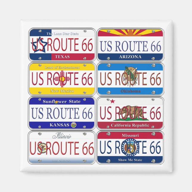 Imã US ROUTE 66 Todos os 8 Estados Vanity Plates (Frente)