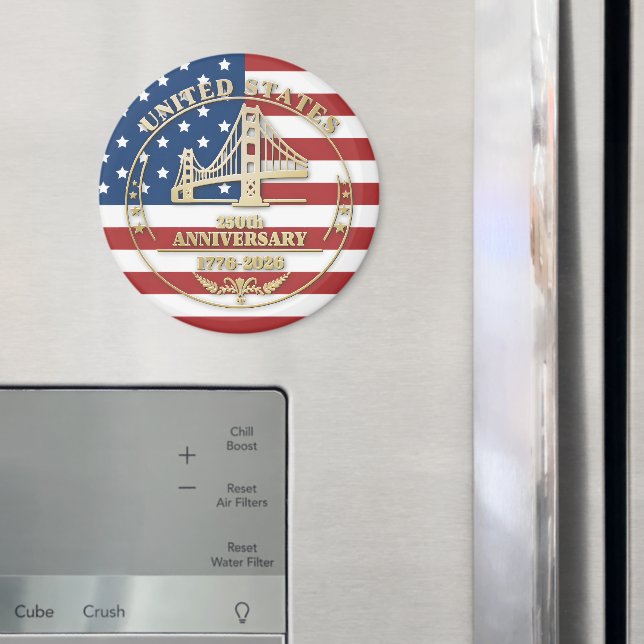 Imã USA 250th Anniversary Golden Gate Patriotic Flag  (In Situ (Fridge))