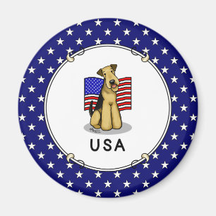 Imã USA American Flag Airedale Terrier Dog - Cute