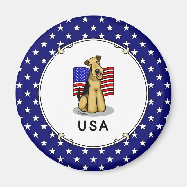 Imã USA American Flag Airedale Terrier Dog - Cute (Frente)