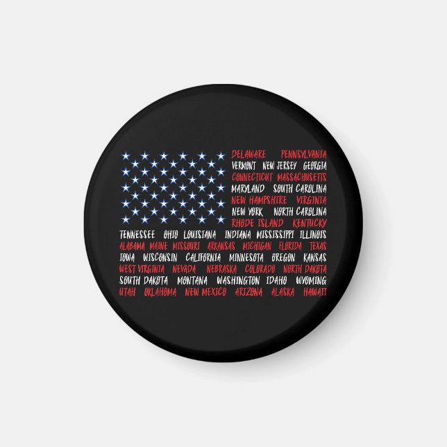 Imã USA American Flag All 50 State Names (Frente)