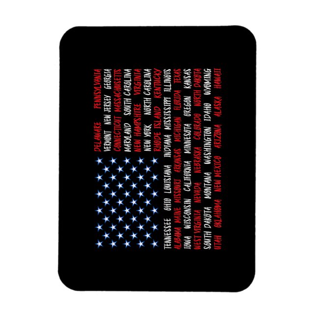 Ímã USA American Flag All 50 State Names (Vertical)