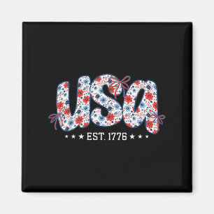 Imã Usa Est 1776 Floral Preppy 4th Of Julho Coquette B