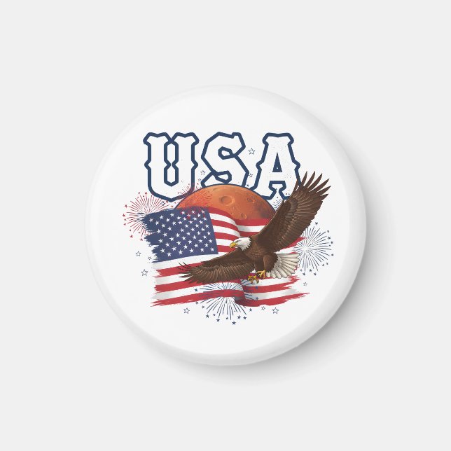 Imã USA Patriotic Eagle with Mars Red Planet Design (Frente)