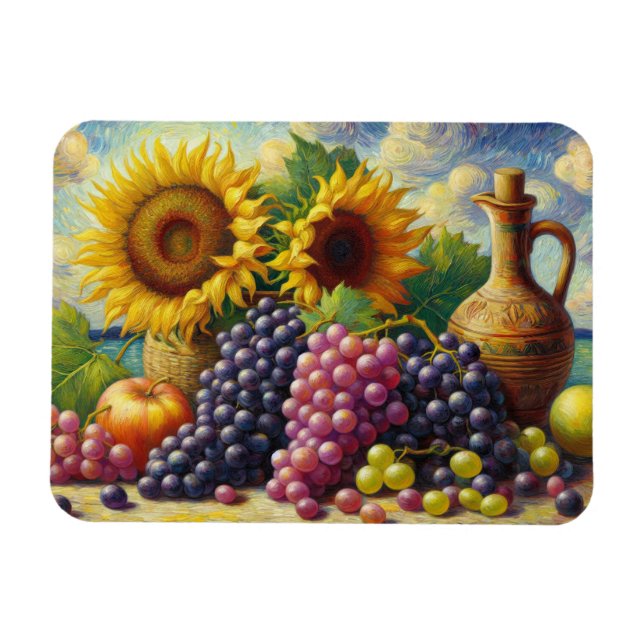 Ímã Uvas e girassóis Pintura a óleo Flexível (Horizontal)