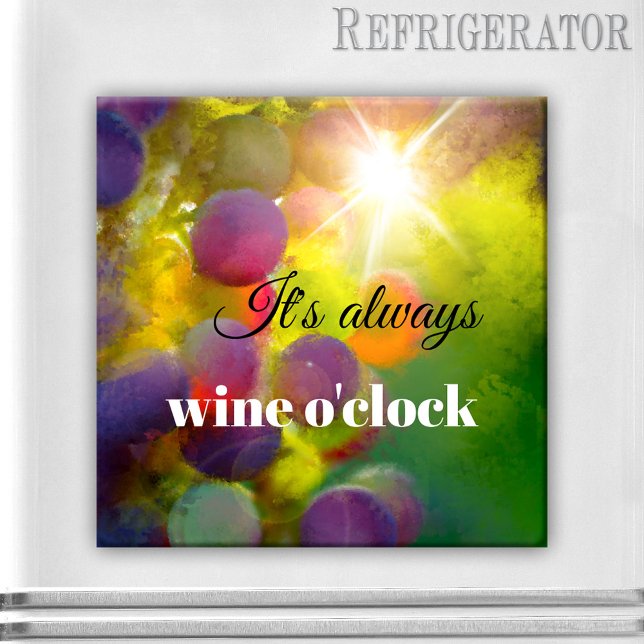 Imã Uvas Personalizadas Vinho Lover Magnet De Arte Fin (A colorful and happy fridge magnet, featuring a painting of grapes in the sun)