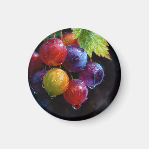 Imã Uvas Vibrantes em Aquarela e Gotículas de Orvalho