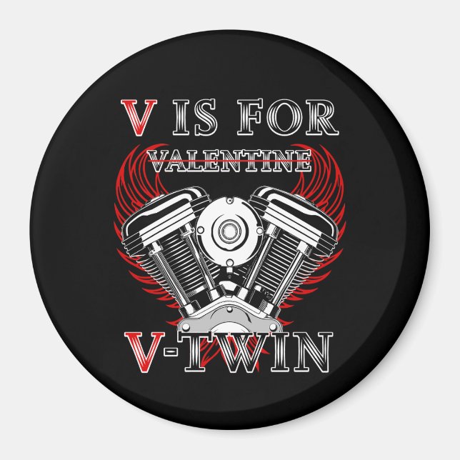 Imã V is for Valentine, V-Twin Motorcycle. Biker (Frente)