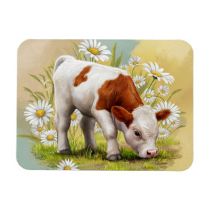 Ímã Vaca Bela em um campo das Flores do Daisies