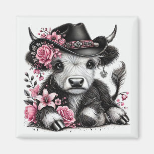 Imã Vaca das Terras Altas Com Chapéu Floral