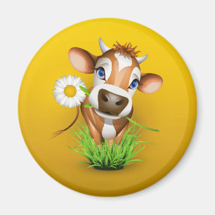 Imã Vaca de Jersey em grama sobre amarelo