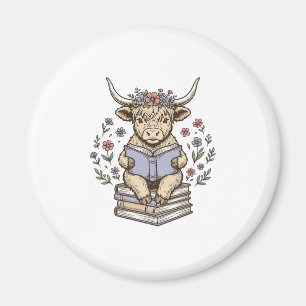 Imã Vaca Floral de Leitura Fofa Pilha de Livros Design