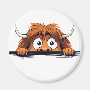 Imã Vaca Highland Peeking Cujo Feliz E Adorável Animal