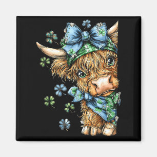 Imã vaca highland shamrock coquette laço st patrick's