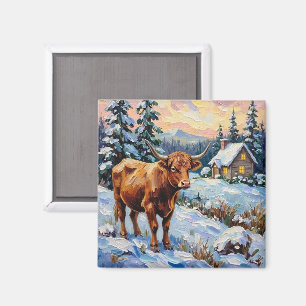 Imã Vaca Highland Vintage na Campina de Natal Nevada