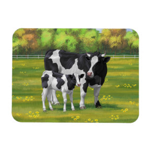 Ímã Vaca Holstein e Vitelo-da-Feira na Pastagem de Ver